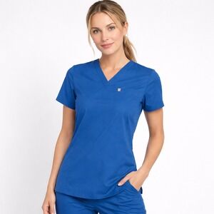 Fabletics Vital Scrub Top Women's‎ Small Royal Blue V-Neck 1-Pocket Nursing